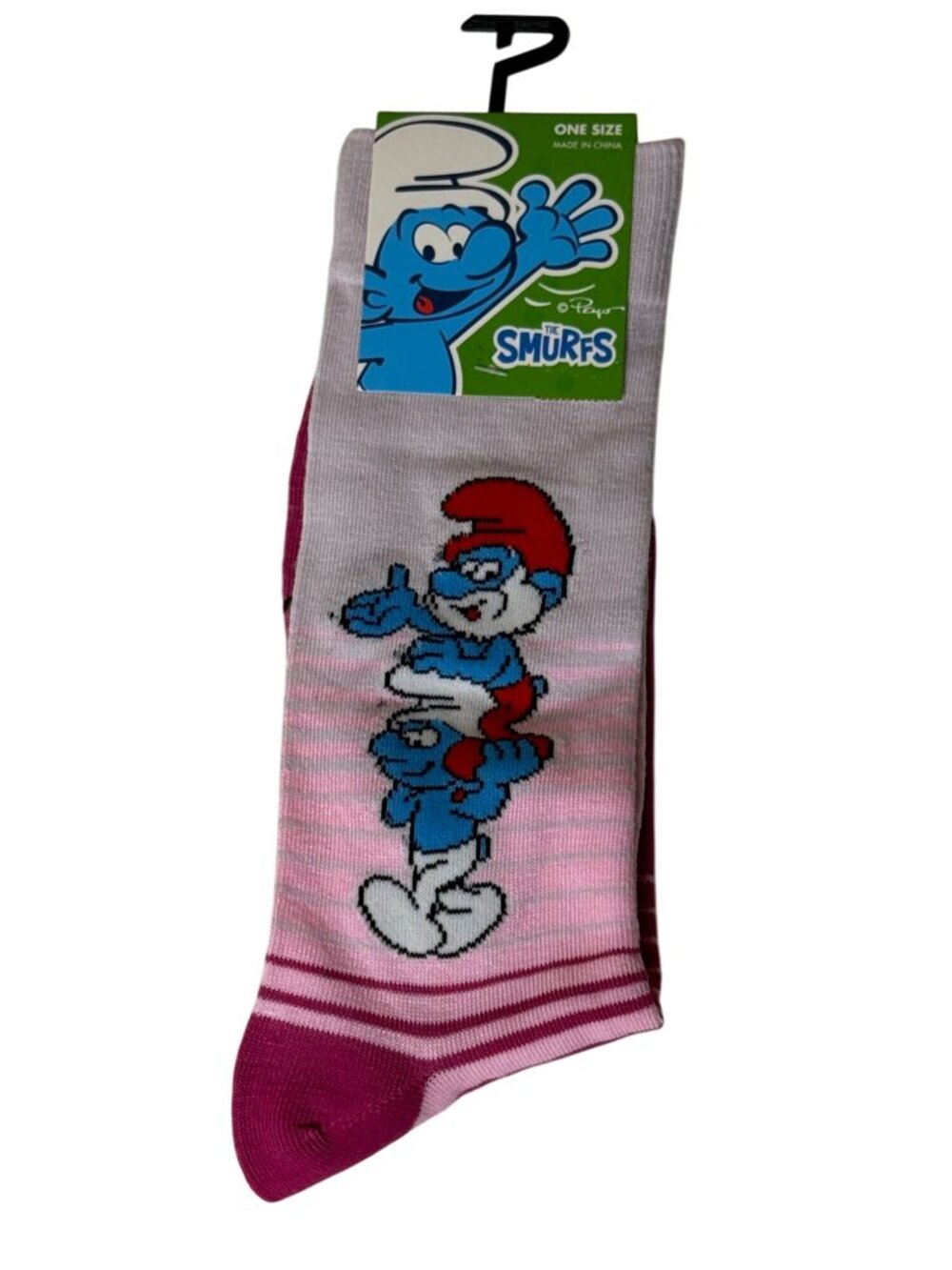 The Smurfs Papa Smurf Pink Ombre Crew Socks One Size NWT Cartoon Theme Gift
